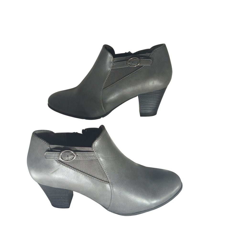 Croft & Barrow Ankle Boots 11 Grey Block Heel Side Zip Professional Booties‎